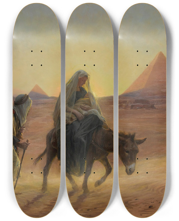 Triptych art skateboard deck of Eugne Girardet Flight Into Egypt by Eugene Girardet (1853-1907)