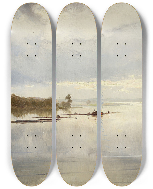 Triptych art skateboard deck of Ferdynand Ruszczyc River Landscape by Ferdynand Ruszczyc (1870-1936)