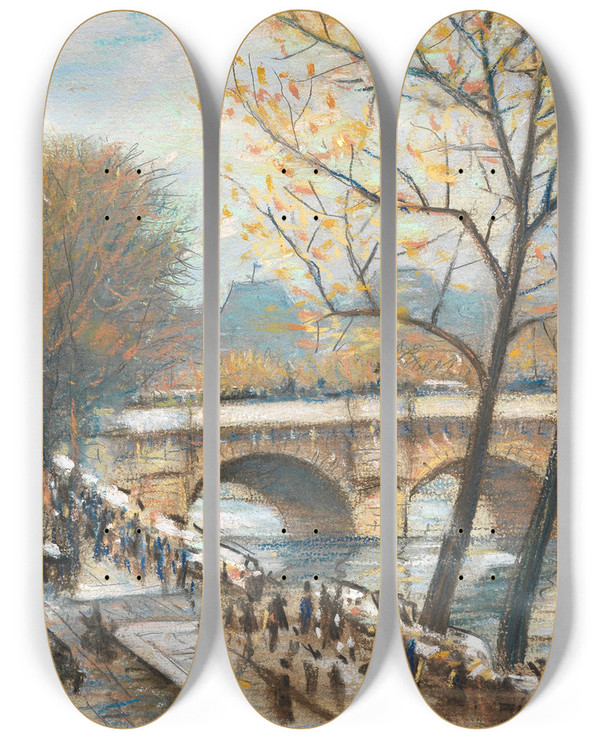 Triptych art skateboard deck of Christopher Richard Wynne Nevinson Autumn In Paris by Christopher Richard Wynne Nevinson