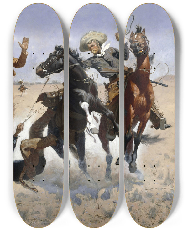 Triptych art skateboard deck of Frederic Remington Aiding A Comrade by Frederic Remington (1861-1909)