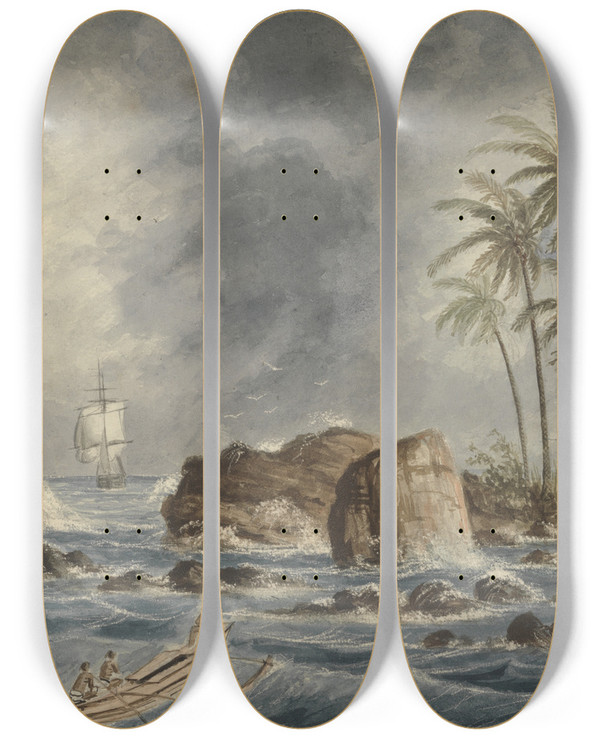 Triptych art skateboard deck of Charles Dyce Point De Galle Ceylon Sri Lanka by Charles Dyce (1816-1853)