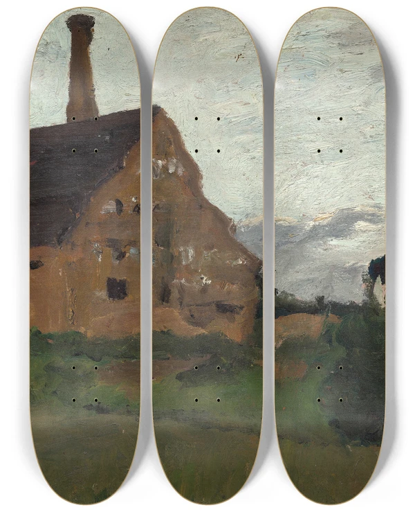 Triptych art skateboard deck of Paula Modersohnbecker Old Factory by Paula Modersohn-Becker (1876-1907)