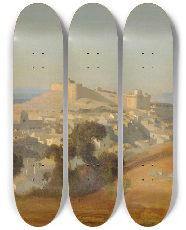 Triptych art skateboard deck of Prosper Marilhat Villeneuvelsavignon by Prosper Marilhat (1811-1847)