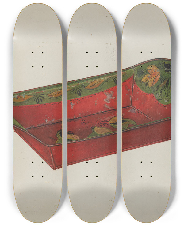Triptych art skateboard deck of Mildred Ford Toleware Bread Tray_4 by Mildred Ford (20-)