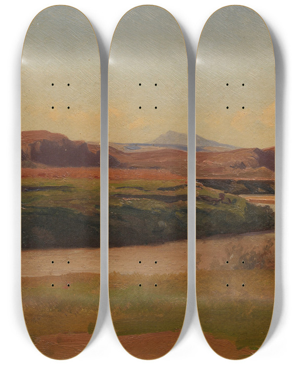 Triptych art skateboard deck of Victor Paul Mohn Campagnalandschaft by Victor Paul Mohn (1843-1911)