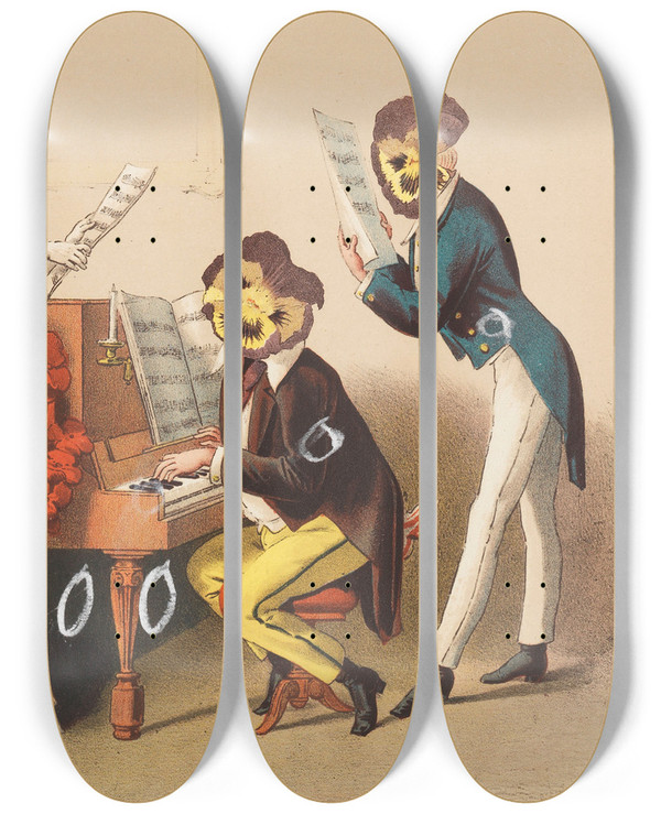 Triptych art skateboard deck of Franz Graf Von Pocci Viola Tricolor by Franz Graf Von Pocci (1807-1876)