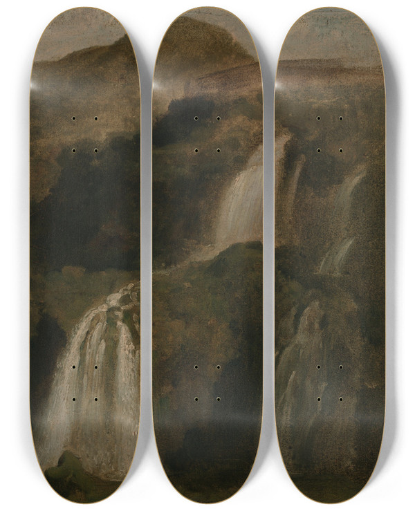 Triptych art skateboard deck of Jeanbaptistecamille Corot Falls Oftivoli by Jean-Baptiste-Camille Corot (1796-1875)