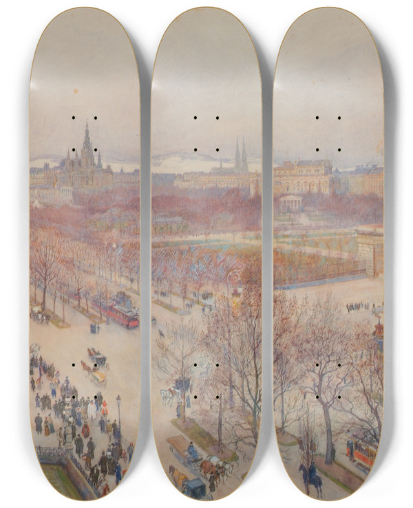 Triptych art skateboard deck of Carl Mller Die Ringstrae In Wien by Carl Muller (1818-1893)