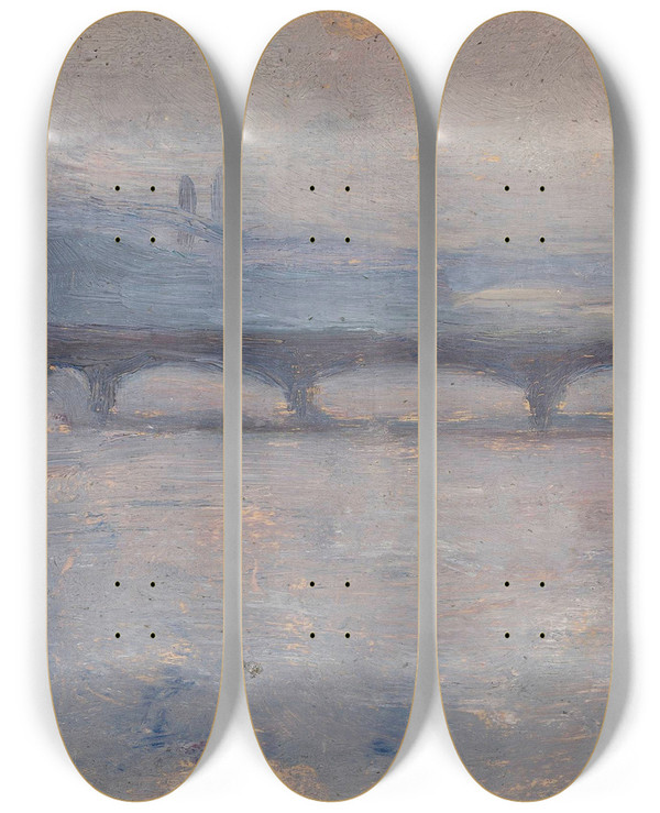 Triptych art skateboard deck of Tadeusz Makowski Bridge On The Seine by Tadeusz Makowski (1882-1932)