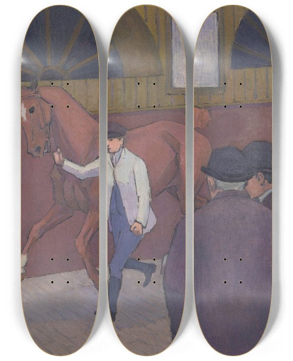 Triptych art skateboard deck of Robert Polhill Bevan The Horse Mart_1 by Robert Polhill Bevan (1865-1925)