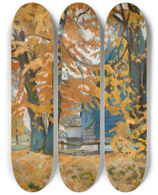 Triptych art skateboard deck of Stanisaw Kamocki Church In Libusza by Stanislaw Kamocki (1875-1944)