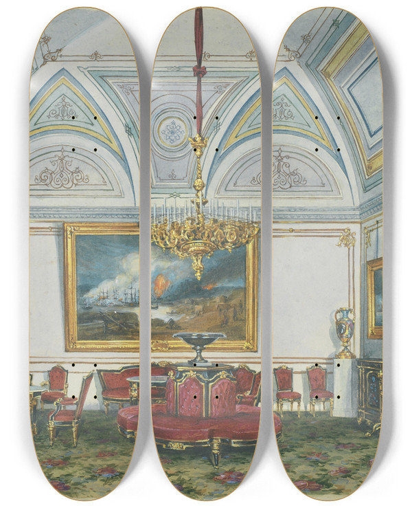 Triptych art skateboard deck of Aleksander Kolb Winter Palace Interior by Aleksander Kolb