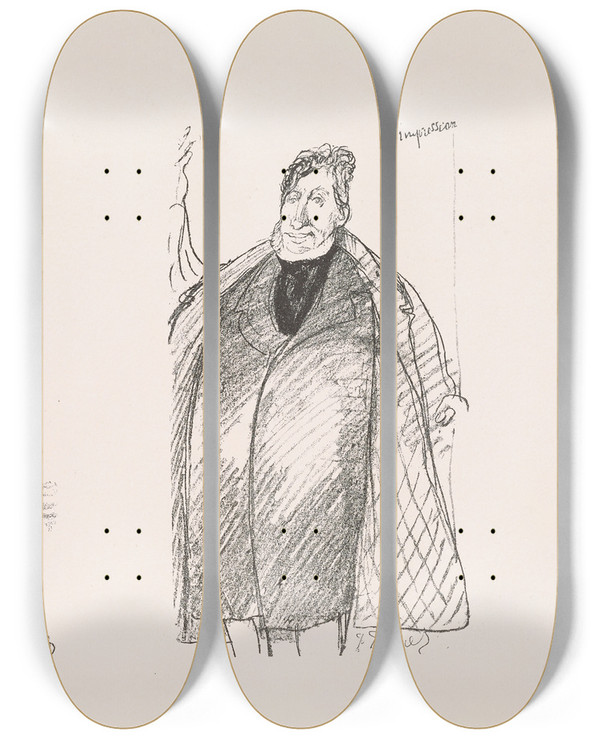 Triptych art skateboard deck of Pierre Puvis De Chavannes Les Caricatures De Puvis De Chavannes Pl13 by Pierre Puvis De Chavannes (1824-1898)