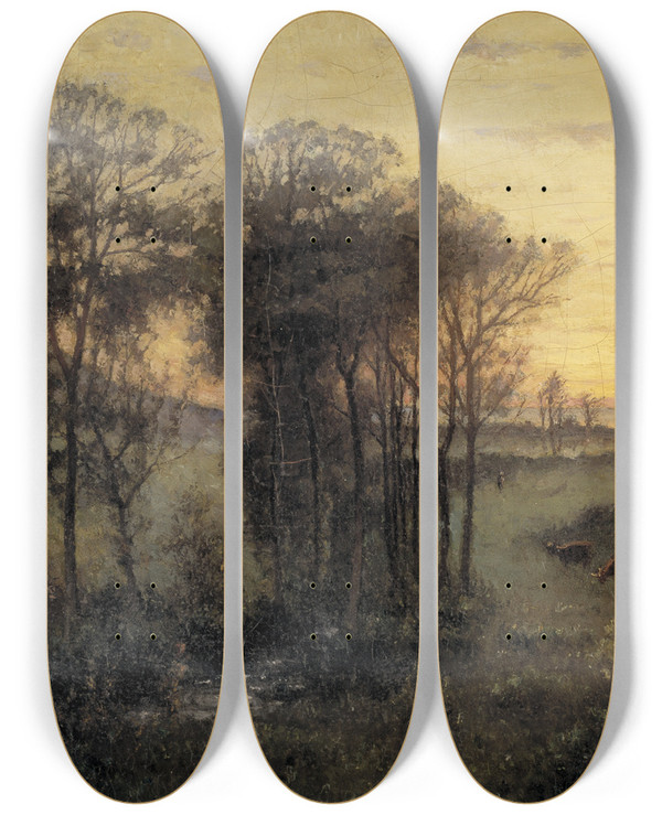 Triptych art skateboard deck of Per Ekstrm La Valle Des Peintres Carolles by Per Ekstrom (1844-1935)
