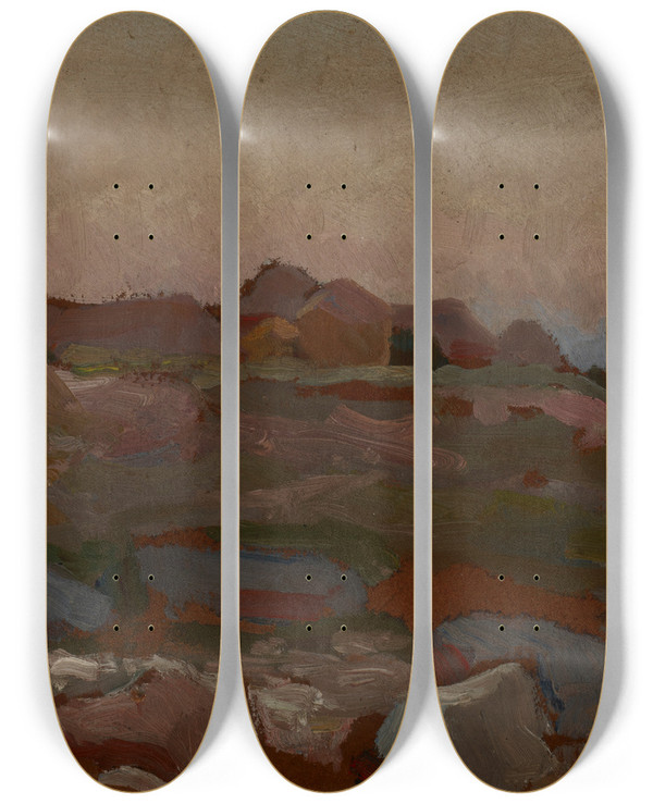 Triptych art skateboard deck of Jan Stanislawski Moon Over The Rocks by Jan Stanislawski (1860-1907)