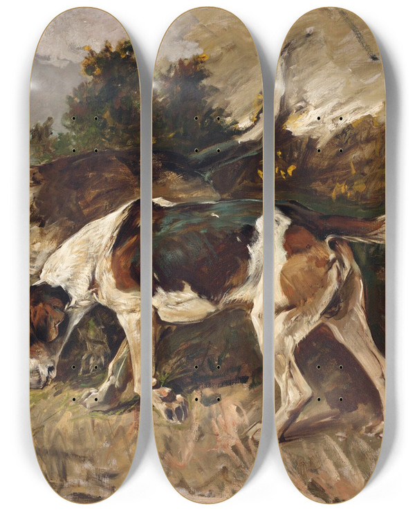Triptych art skateboard deck of John Emms The Tufters by John Emms (1843-1912)