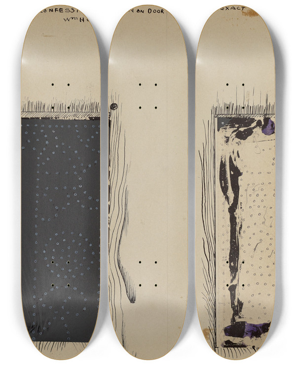 Triptych art skateboard deck of William Hoffman Confessional Screen by William Hoffman