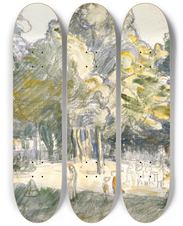 Triptych art skateboard deck of Henriedmond Cross Study For Le Ranelagh by Henri-Edmond Cross (1856-1910)