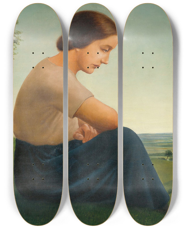 Triptych art skateboard deck of Georg Schrimpf Ausschauende_1 by Georg Schrimpf (1889-1938)