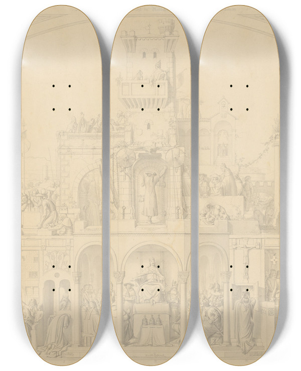 Triptych art skateboard deck of Carl Heinrich Hermann History Of Germany_10 by Carl Heinrich Hermann (1802-1880)