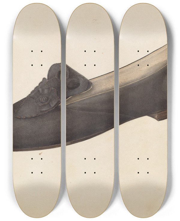 Triptych art skateboard deck of Virginia Berge Womans Slipper_1 by Virginia Berge