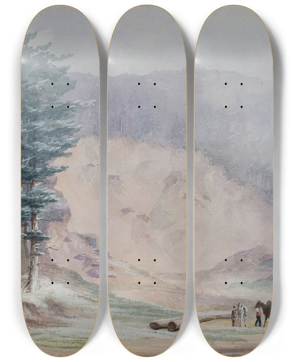 Triptych art skateboard deck of Elijah Walton Gravel Pit Rednal by Elijah Walton (1832-1880)