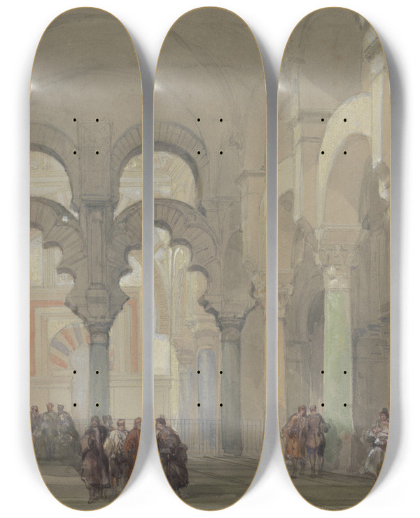 Triptych art skateboard deck of David Roberts The Mosque At Cordova by David Roberts (1796-1864)