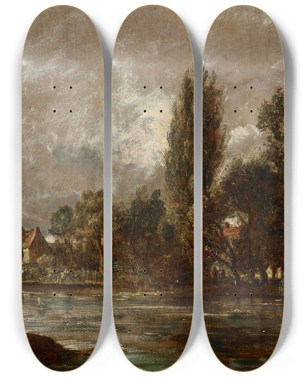 Triptych art skateboard deck of John Constable Harnham Bridge Salisbury by John Constable (1776-1837)