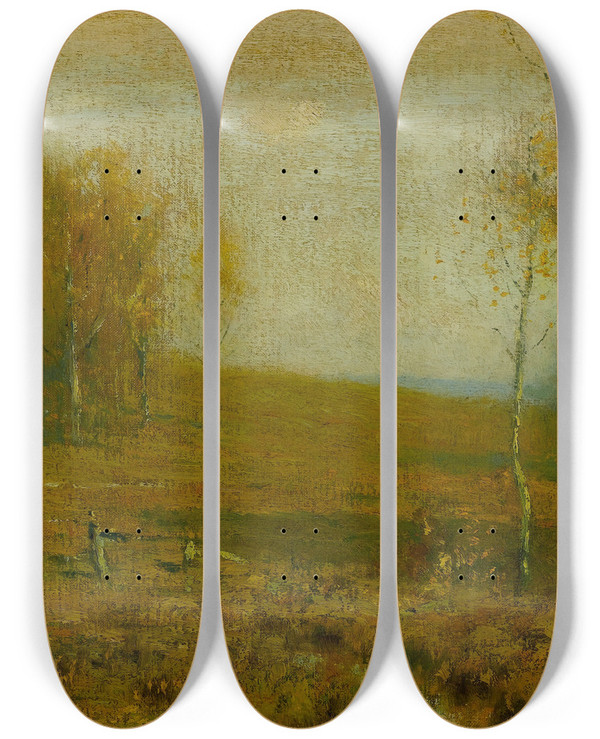 Triptych art skateboard deck of Bruce Crane Late Autumn by Bruce Crane (1857-1937)