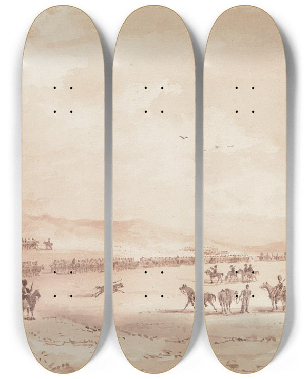 Triptych art skateboard deck of James Pattison Cockburn Cavalry Exercising by James Pattison Cockburn (1778-1847)