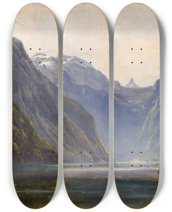 Triptych art skateboard deck of Thomas Fearnley From Knigssee by Thomas Fearnley (1802-1842)