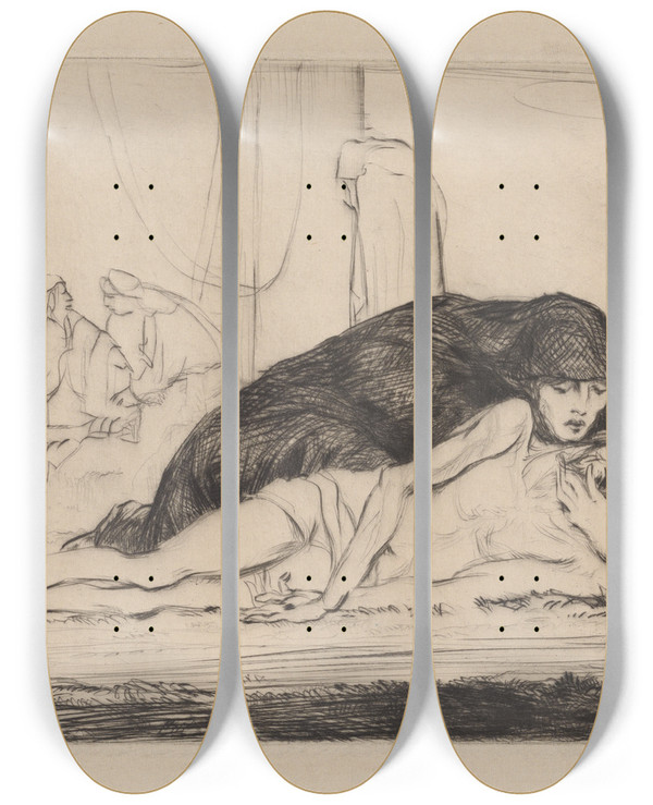 Triptych art skateboard deck of Albert Sterner Eternal by Albert Sterner (1863-1946)