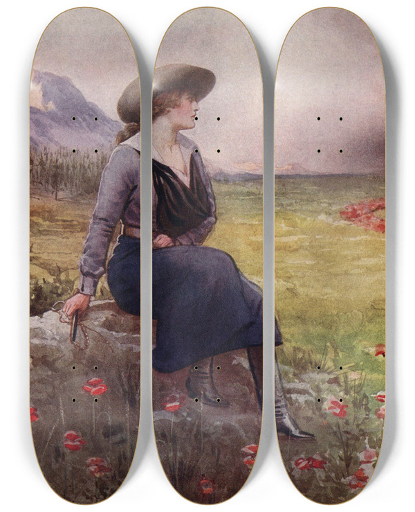 Triptych art skateboard deck of Harold Piffard The Thin Red Line by Harold Piffard (1867-1938)