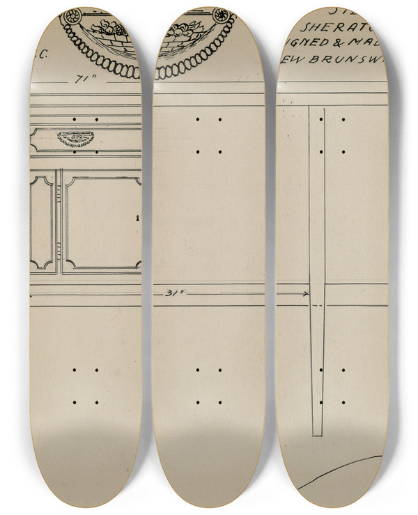 Triptych art skateboard deck of Jf Rust Sideboard by J.F. Rust