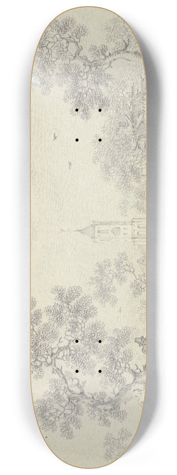 Hendrik Meyer - Bei einem Dorf unter einem Baum zwei ruhende Wanderer und ein stehendes Mdchen 8.25 inch art skate deck