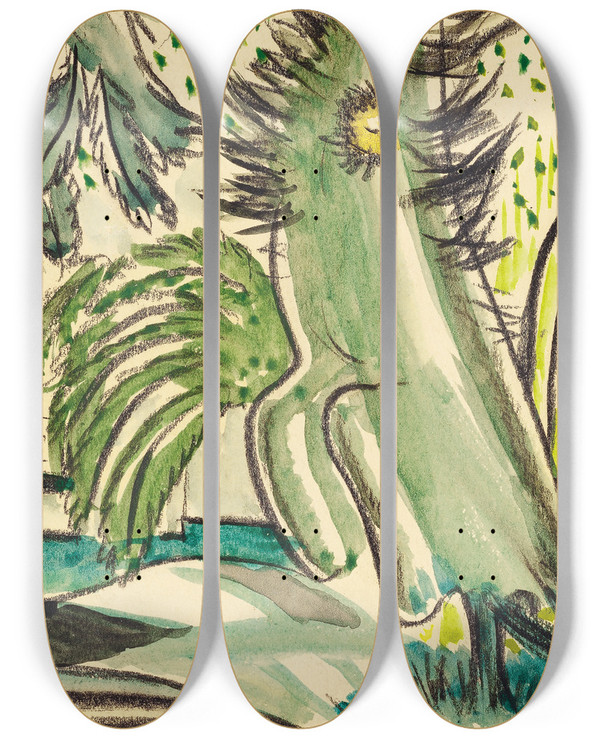 Triptych art skateboard deck of Arthur Dove Study For Dancing Tree by Arthur Dove (1880-1946)