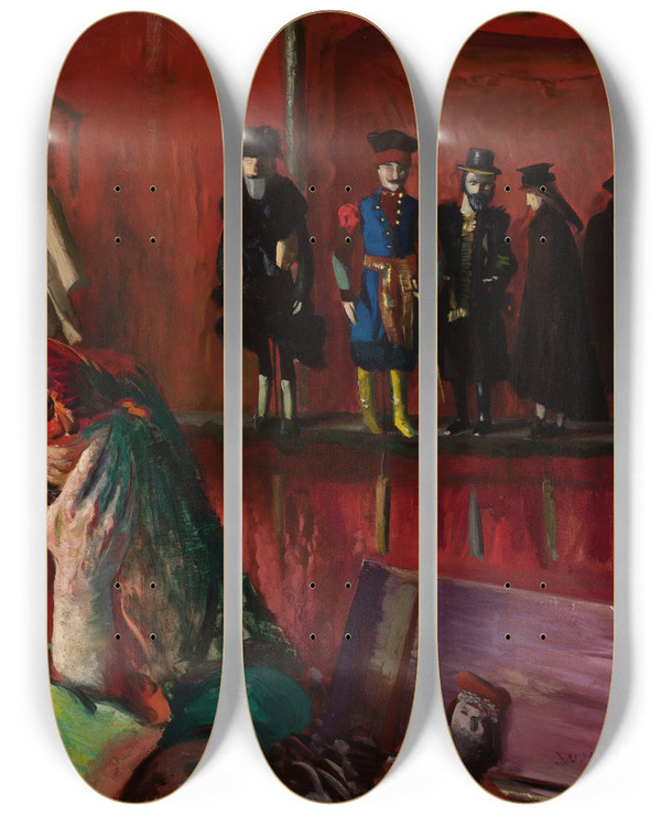 Triptych art skateboard deck of Leon Wyczkowski Puppet Show by Leon Wyczolkowski (1852-1936)