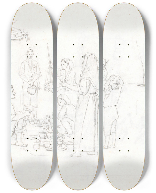 Triptych art skateboard deck of Martinus Rrbye Folkelivsstudier by Martinus Rorbye (1803-1848)