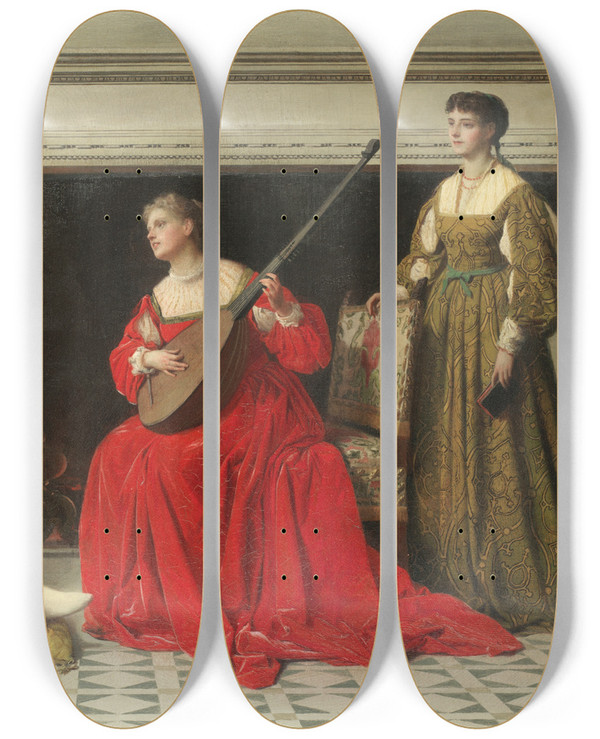 Triptych art skateboard deck of Eleuterio Pagliano A Discerning Audience by Eleuterio Pagliano (1826-1903)