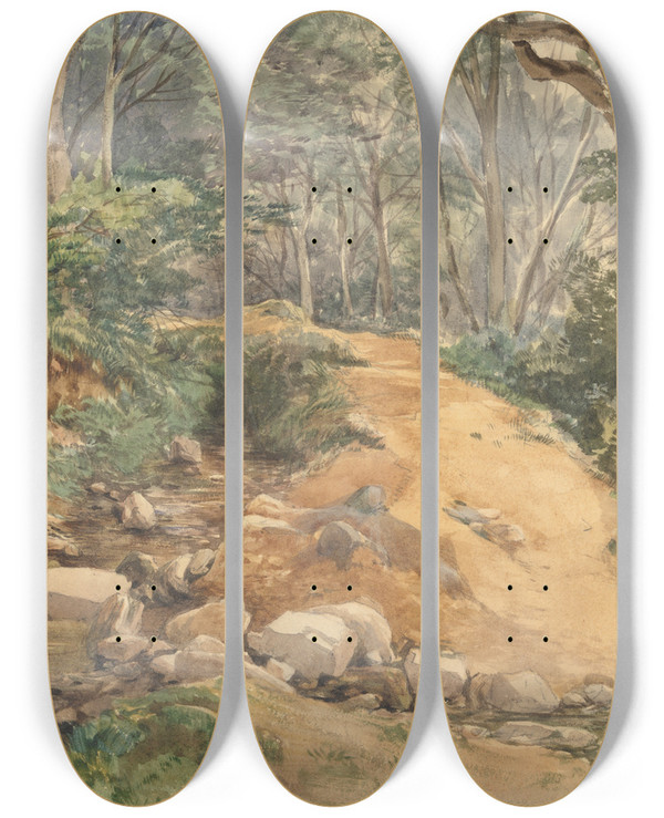 Triptych art skateboard deck of John Middleton Woodland Scene With A Path Across A Stream by John Middleton (1827-1856)