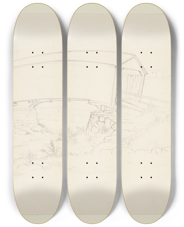 Triptych art skateboard deck of Truman Seymour Coveredbridge by Truman Seymour (1824-1891)