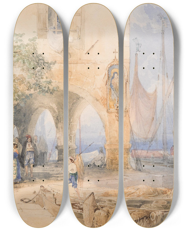 Triptych art skateboard deck of Josef Hger Venice by Josef Hoger (1801-1877)