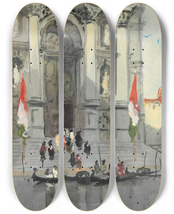 Triptych art skateboard deck of Hercules Brabazon Brabazon Santa Maria Della Salute Venice_2 by Hercules Brabazon Brabazon (1821-1906)