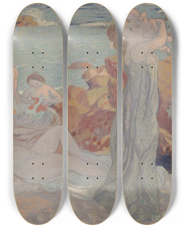 Triptych art skateboard deck of Maurice Denis Baigneuses Plage Du Pouldu by Maurice Denis (1870-1943)