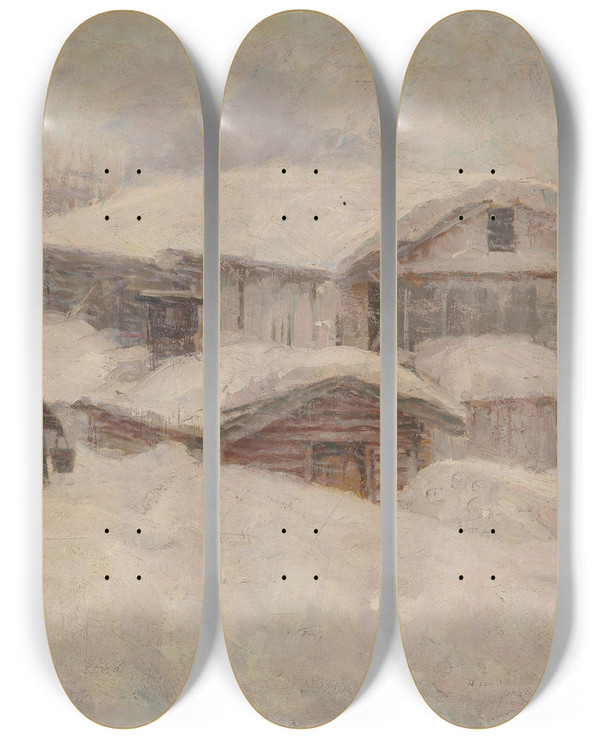 Triptych art skateboard deck of Jacob Glersen Drifting Snow_2 by Jacob Gloersen (1852-1912)