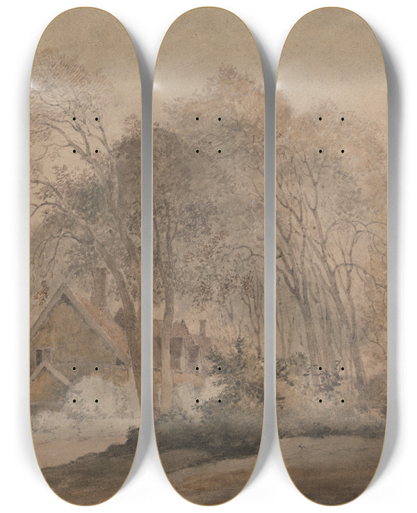 Triptych art skateboard deck of John Crome A House Among Trees by John Crome (1768-1821)
