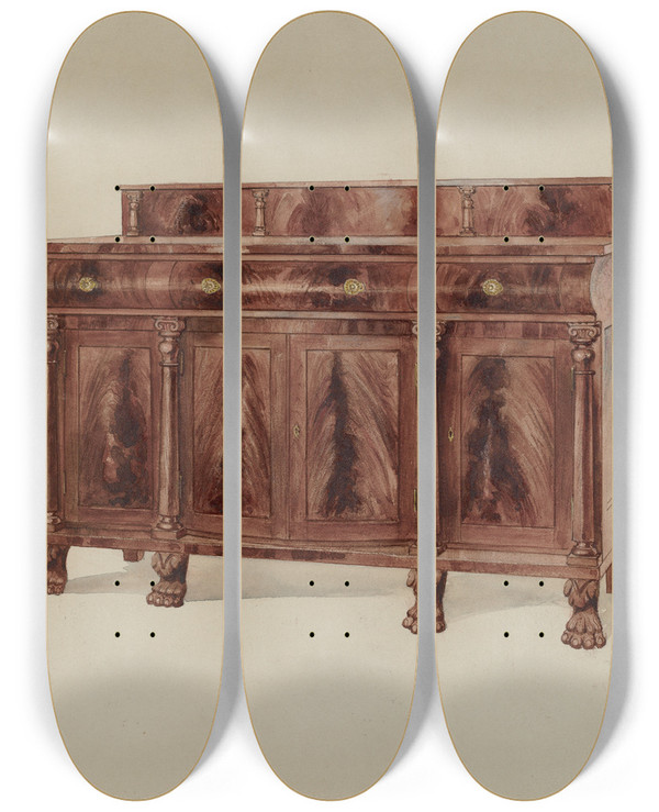 Triptych art skateboard deck of Geoffrey Holt Sideboard Mahogany by Geoffrey Holt (20-)