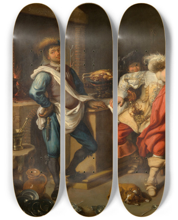 Triptych art skateboard deck of Simon De Vos Gipsy by Simon de Vos (1603-1676)