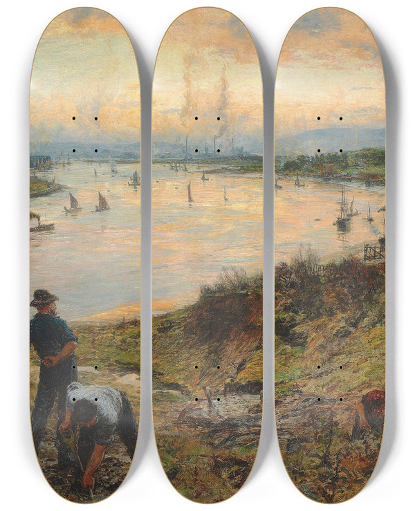Triptych art skateboard deck of William Lionel Wyllie Workaday England by William Lionel Wyllie (1851-1931)