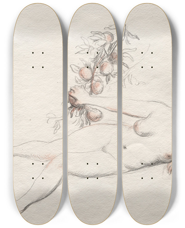 Triptych art skateboard deck of Jean Veber Eve by Jean Veber (1864-1928)